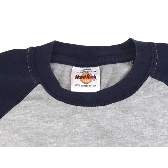 Hard Rock Cafe Paris Ringer Tee Gray Blue Vintage Logo Med - Picture 3 of 4